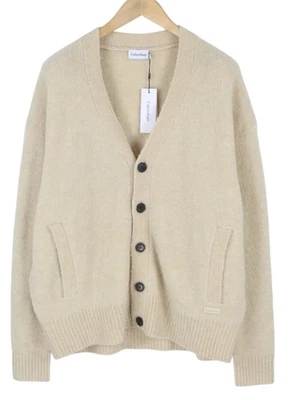 Calvin Klein Wool Blend Boucle Hommes Pull XL Laine Nounours Cardigan RRP199 - Photo 1/4