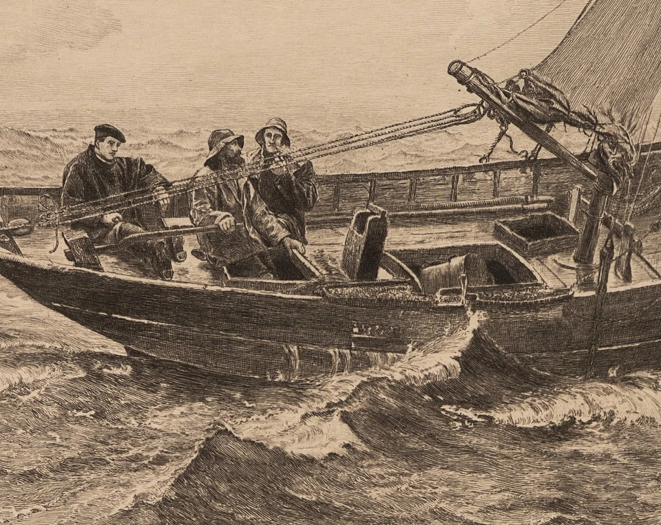 MURRAY (*1842) nach HEMY (*1841), Segelboot auf stürmischer See, 1889, Rad. - Bild 4 von 4