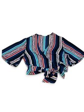 Lush Striped Wrap Crop Top, Size L, Black Mul...