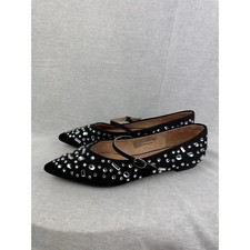 A New Day Womens Rhinestone Mary Jane Flats Black Pointed Toe Crystal Shoes Sz 8