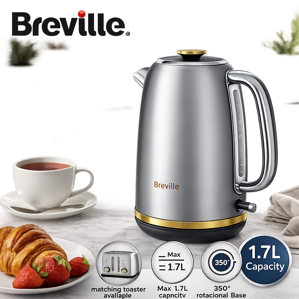 Breville Mostra VKT139 1.7L Jug Kettle 3000W  Silver and Gold Brand New