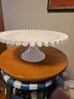 Vintage Fenton Spanish Lace Ruffled White Milk Glass Cake Plate Pedestal Stand