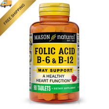 MASON NATURAL Folic Acid with B,6  B,12, 90 Day Supply, 90 Count Pack of 1 