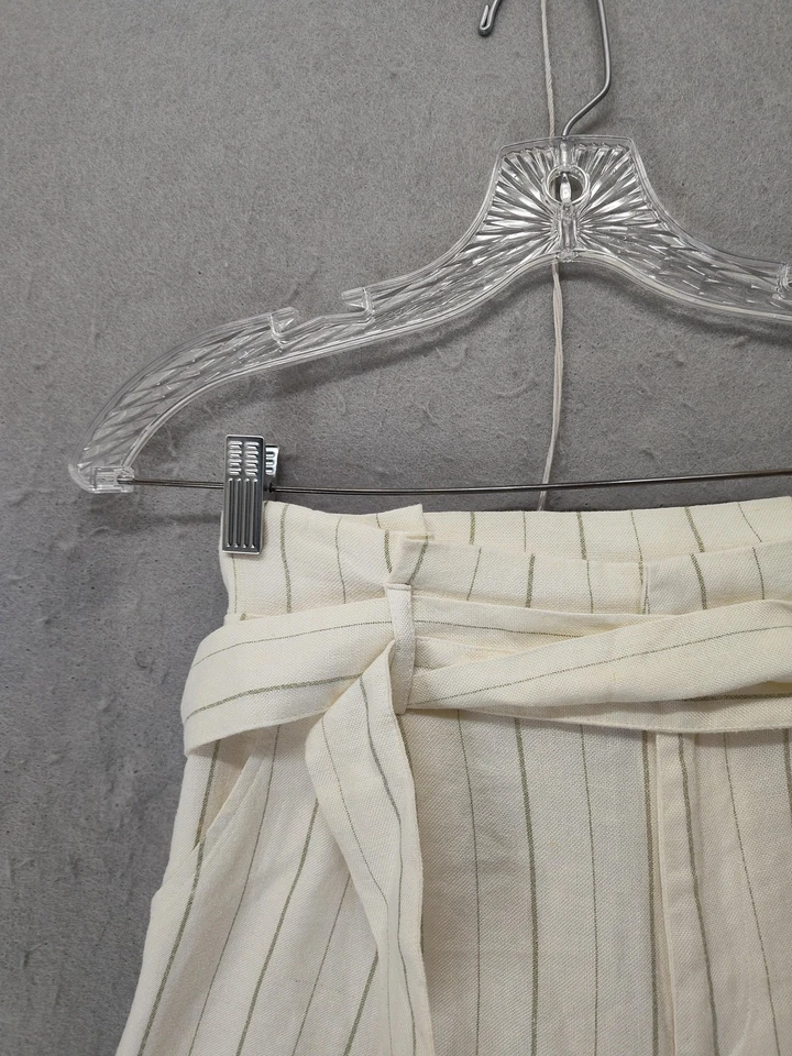 Shorts feminino Forever 21 pequeno cintura alta cinto amarrar mistura de linho listrado verão - Imagem 2 de 4