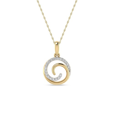 #ad #ad Solid 10K Yellow Gold 0.10 Cttw Round Cut Natural Diamond Swirl Pendant Chain $290.50