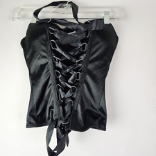 Spirit Halloween NWT Black Satin Stretch Corset Medium Bustier Lace Up Ribbon