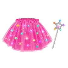 Girls Light Up Tutu Skirt, LED Glow Hot Pink Ballet Dress One Size, Rose