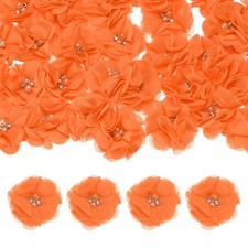 15-Pack Rhinestone Pearl Chiffon Flowers 2.17 x 2.17" for Craft Tangerine 