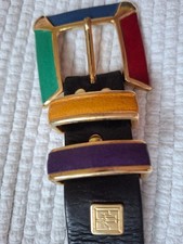 Vintage Elle Bijou Vienna Ledergürtel handmade in austria 80er Schnalle bunt
