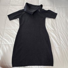 Calvin Klein Black Solid Knit Sweater Dress Collared Quarter Zip Short Sleeve S