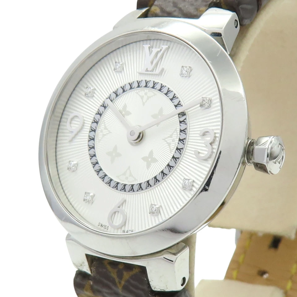 Reloj LOUIS VUITTON Tambour Slim Q12MG Cuarzo Monograma Lona Acero Inoxidable Foto 3 de 4