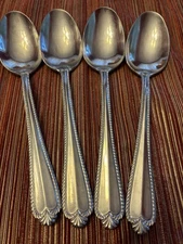 4 Hampton Silversmiths RENEE Oval Soup Spoons Stainless Flatware 7-5/8”