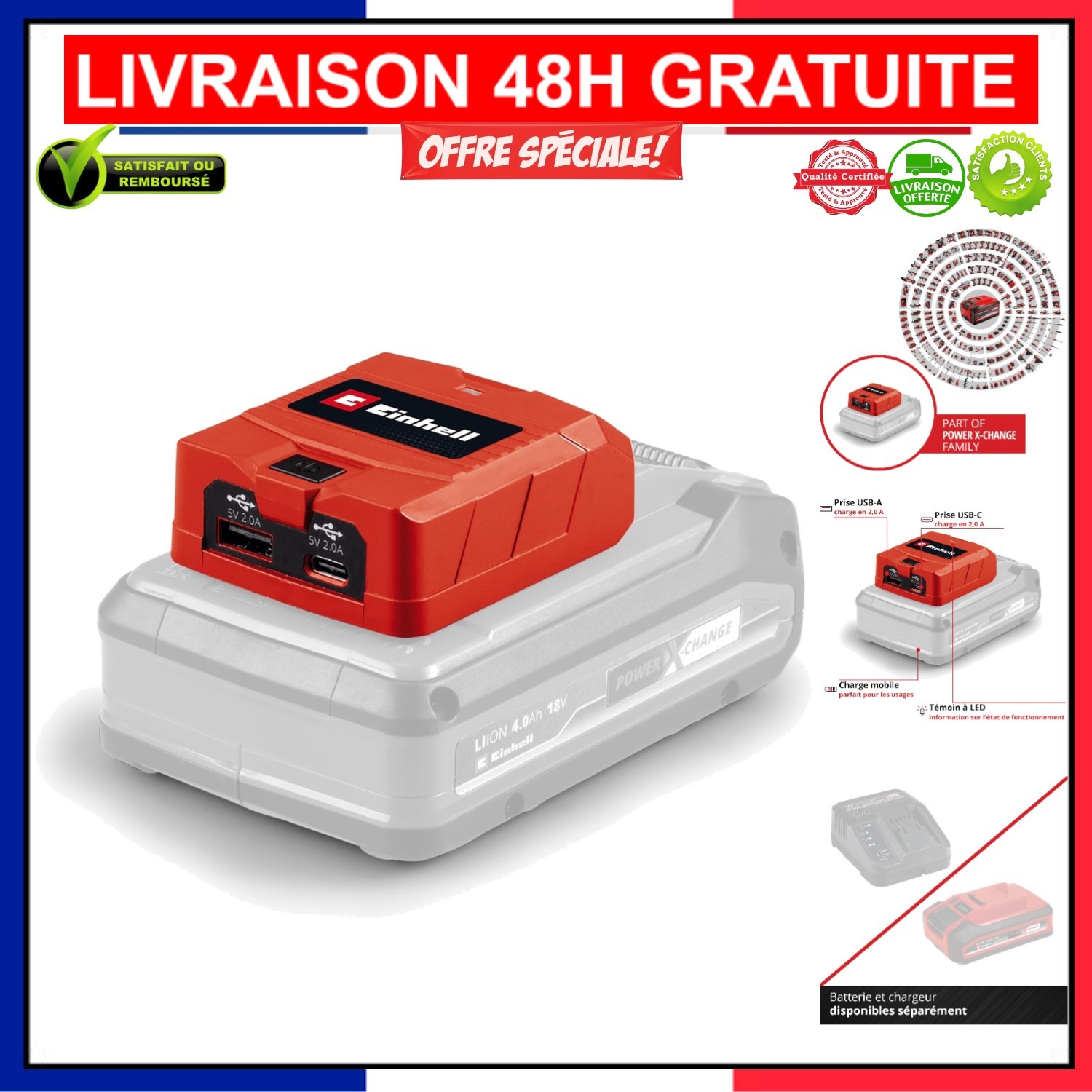 Adaptateur USB Einhell TC-CP 18 Li à double charge rapide