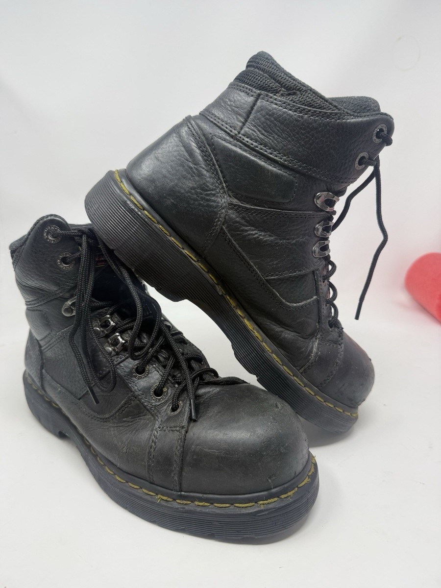Doc Dr. Martens Air Wair Black Leather Men Sz 9 Steel Toe
