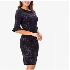 NWT Noctflos Retro Floral Trumpet Bell Sleeve Vintage Business Sheath Dress L