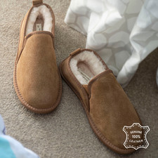 Men's Luxury Sheepskin Lined Slipper Boots House Shoes Rubber Sole Premium