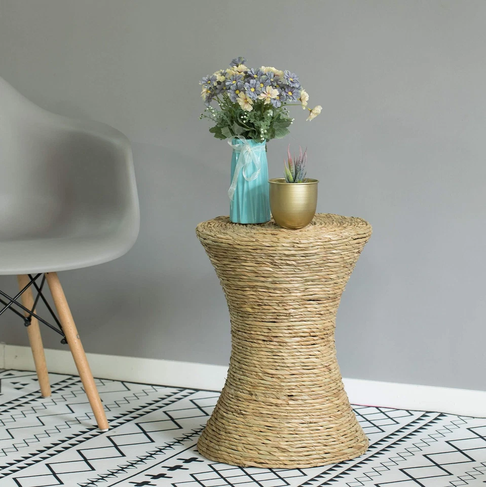 Decorative Round Wicker Side Table Hourglass Shape Accent Coffee Table - Image 2 of 4