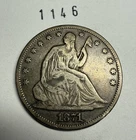 1871 Liberty Seated Half Dollar US 50c 90% Silver Coin