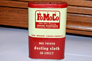 Vintage 1950s FoMoCo Ford Wax Treated Dusting Cloth Tin Can & Used Cloth