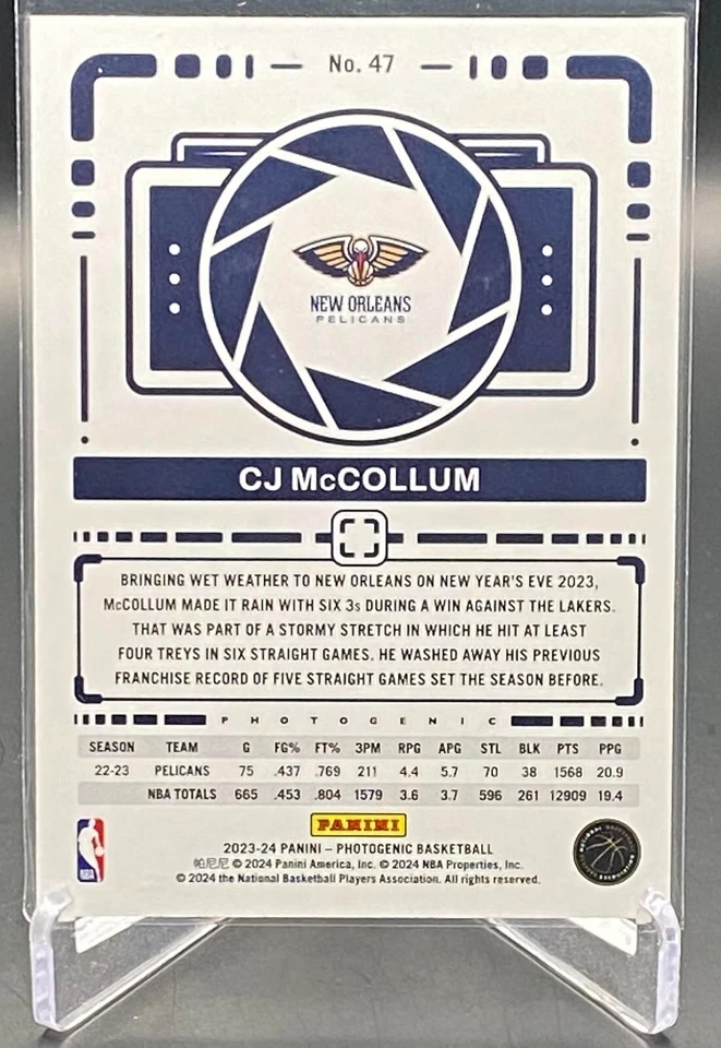 2023-24 Panini Photogenic CJ McCollum #47 New Orleans Pelicans FREE SHIPPING - Image 2 of 3