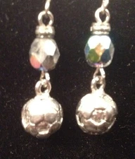 Soccer Ball with Iridescent Bead Pewter Earrings from Ann Peden Collection
