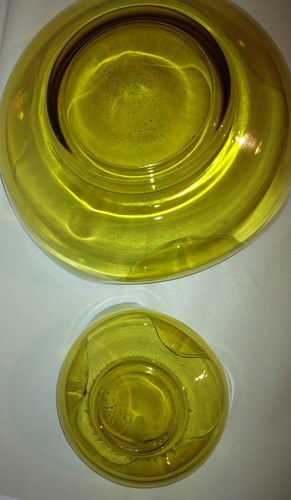 Vintage Anchor Hocking Amber Glass Chip & Dip Bowl Set Tri Fold MCM Pinched - Picture 9 of 12