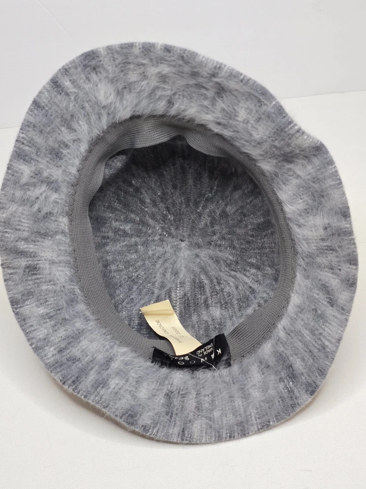 KANGOL Cascade 2010 Fedora Grey Fuzzy Angora Blend Ribbon England Cloche Hat - Image 3 of 4
