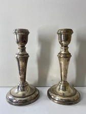 Pair of Vintage Electroplated Copper Footed Beaded Detail Candlesticks