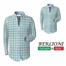 BERLIONI ITALY FATHER  SON MATCHING SHIRT PREMIUM YARN DYED LUXE COTTON GREEN