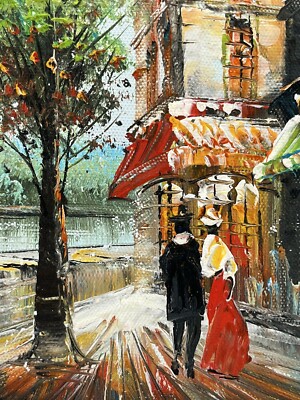 OIL ON CANVAS PAINTING ARTIST MARIUS PARIS EIFFEL TOWER STREET SCENE PROF FRAMED