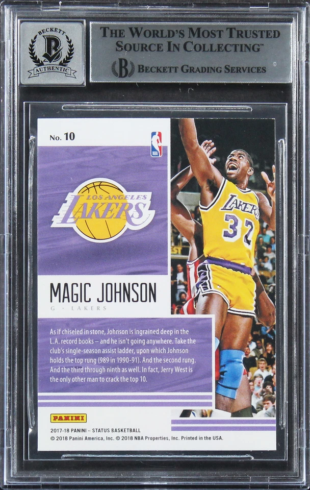Lakers Magic Johnson Signed 2017 Panini Status Quo #10 Card Auto 10! BAS Slabbed - Image 2 of 2