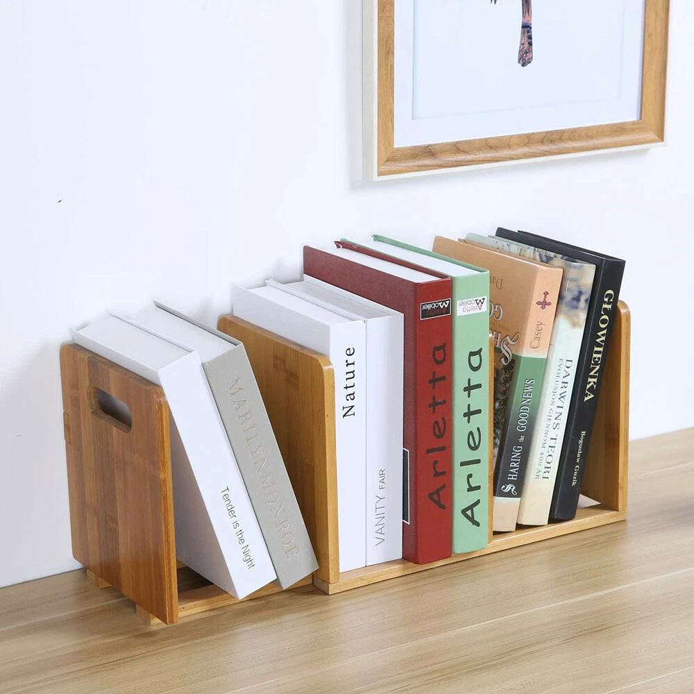 Expandable Bamboo Desktop Bookshelf Table Top Storage Rack