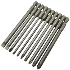 Long Slotted Head And Cross Phillips Screwdriver Bit Sets With 1/4 Inch Hex Shan
