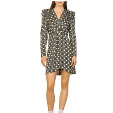 Sandro Roxane Dot Wraparound Mini Dress Black V-Neck Long Sleeve EU 40 US 8 NWT
