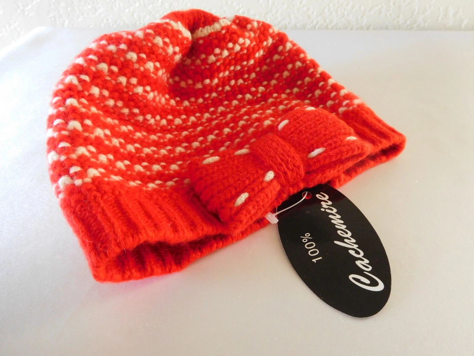 New Portolano Cashmere Baby Girl's Striped Bow Beanie~ Sz 9-12 Months~ Msrp $239