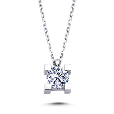 0,40 Carat Diamant Solitär Halskette 14 Karat Weißgold