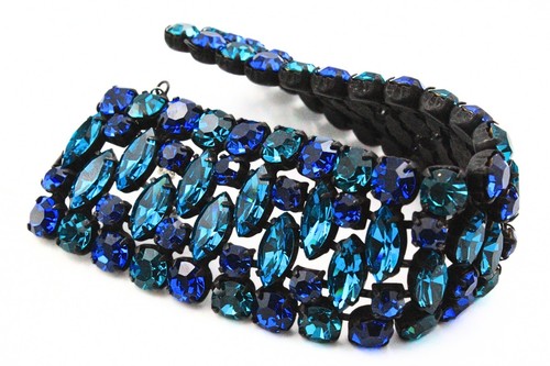 Spectacular REGENCY Green Blue Crystal Foiled Back Bracelet Earrings Set - Picture 2 of 11