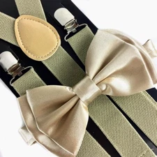 Beige Suspender and Bow Tie Set Wedding Formal for Adults Men Women (USA)