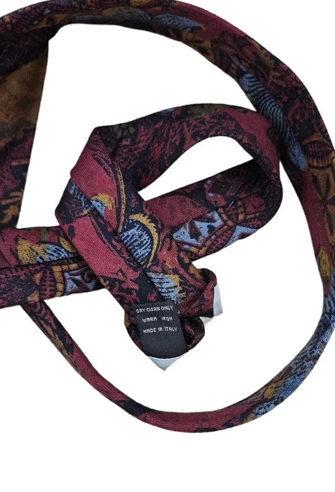 DUNHILL 羊毛羊绒领带意大利勃艮第花卉 W:3.6 英寸二手状况完好 — 第 3/4 张图片