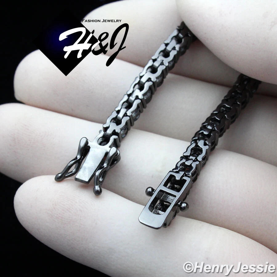 PULSEIRA CORRENTE TÊNIS 7" MASCULINA BANHADA A OURO PRETO 14K ICY BLING CZ 4MM 1 FILEIRA*BB2 - Imagem 3 de 4