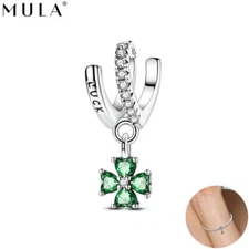 MULA 925 Sterling Silver Lucky Clover DIY Charm Green AAA CZ For Women Bracelet