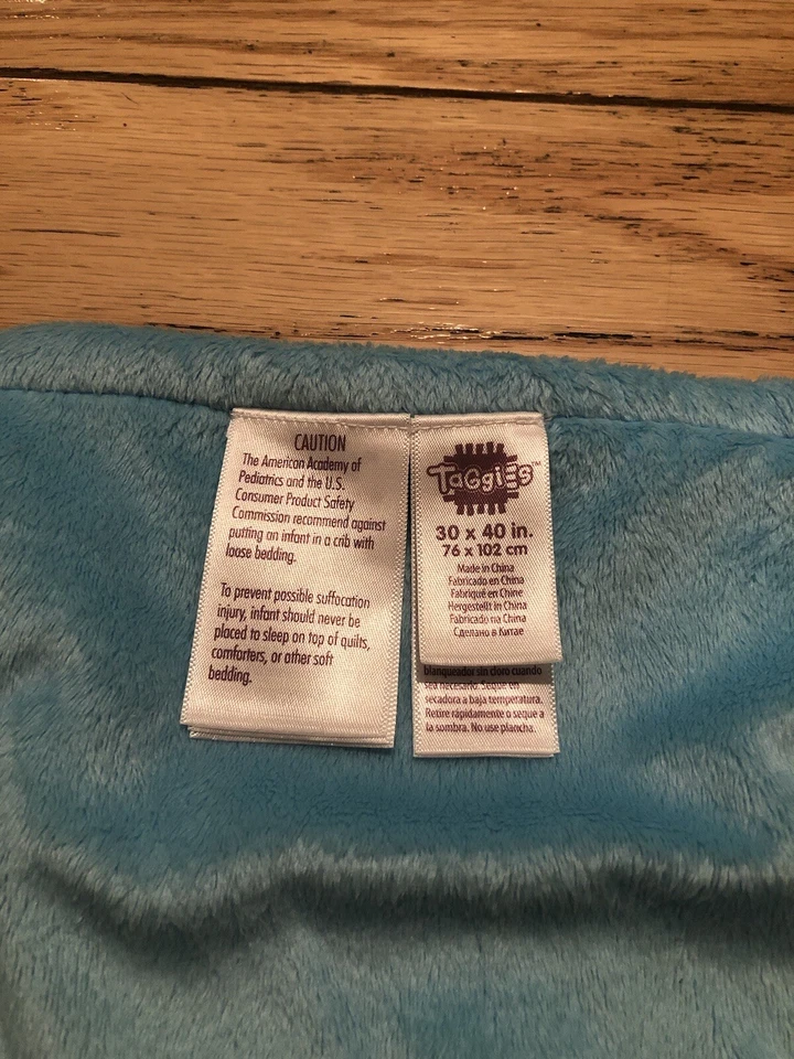 "Manta de seguridad Taggies azul claro blanco a rayas cachorro perro bebé madera 30"" x 40""" Foto 4 de 4