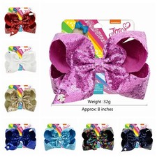 8 inch Girls Kids Bowknot JOJO SIWA Sequin Hair Bow With Alligator Clip Rainbow*