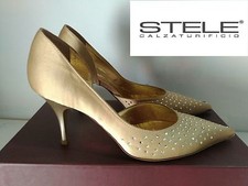 Stele Decoltè Swarovski Stile Casadei Oro Pelle e Raso ITALY N°36-38 Nuovo
