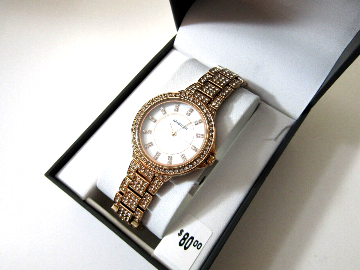 Armitron Women\'s Gold Diamond Genuine Crystal Accented Bracelet Luxury Watch Ladies ARMITRON Gold Tone Diamond Accent Bracelet Watch, MOP  main image 2