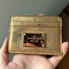 Michael Kors Rose Gold Metallic MK Logo Card Case Wallet Credit Card Holder