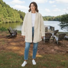 Vintage 100 Wool Fisherman Cardigan Sweater Women  s S Ivory Chunky Greece Knit