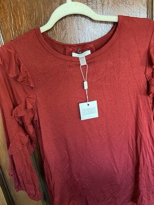 NEW Cupio Women s Blouse Top Shirt Red with Ruffled Long Sleeves NWT XS X-Small