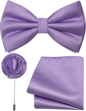 Solid Color Bow Tie Set Silk Woven Pre-Tied Bowtie and Pocket Square with Lapel