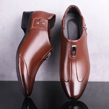 Mens Dress Business Casual Patent Leather Shoes Breathable Pointy Toe Slip On